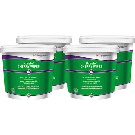 Sc Johnson Hand Wipes, 130-Wipe Bucket, Cherry, 10"x12", WE/RD, PK 4 SJNKCW130WCT